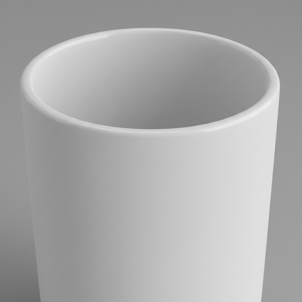 Close-up detail of smooth matte white ceramic bathroom cup rim